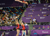 Akrobatika gimnastikası üzrə qadınlar arasında çoxnövçülük yarışlarının final mərhələsi. Bakı, Azərbaycan, 19 iyun 2015